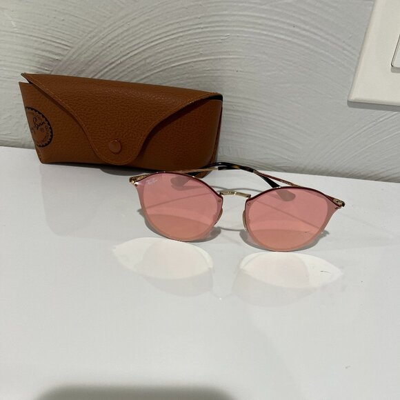 Ray Ban Blaze Round Gold RB3574N 001/E4 Pink Mirrored Sunglasses Unisex 59mm - Picture 1 of 10